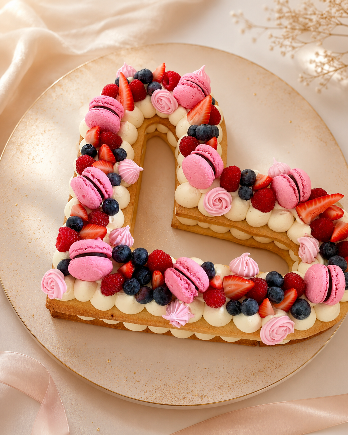 Number Cake 5 aux fruits rouges et macarons roses, création sur mesure L'Alchi Pâtissière